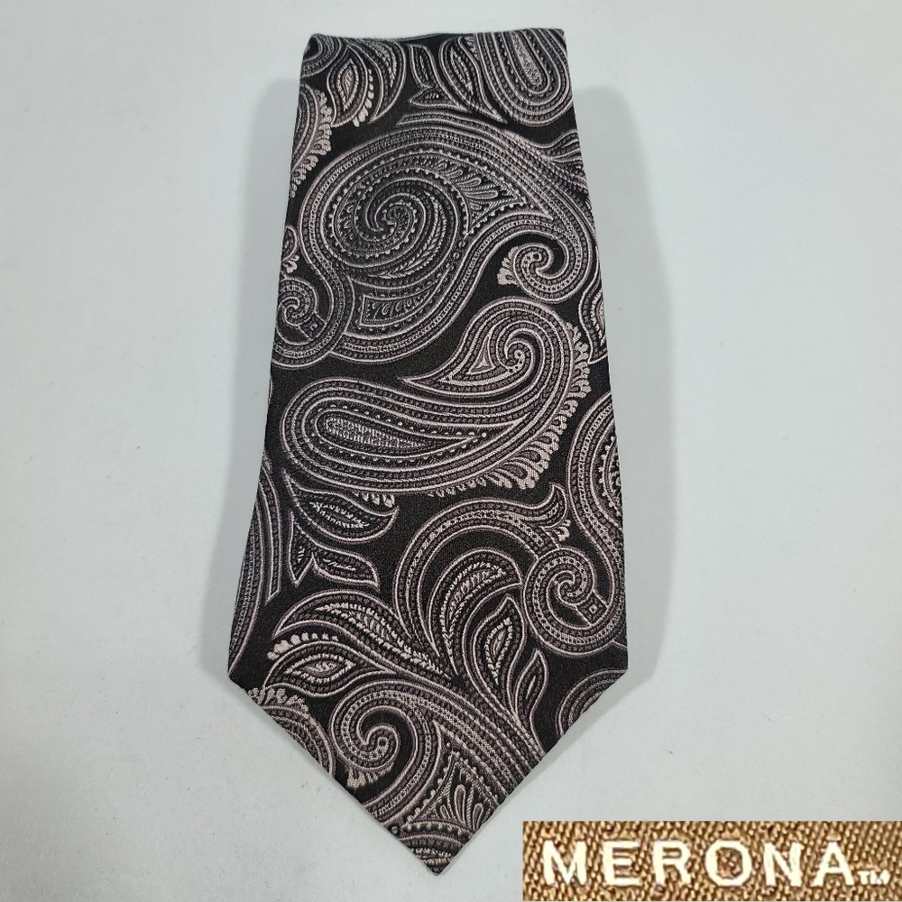 Merona 100% Silk Black & Silver Paisley Neck Tie